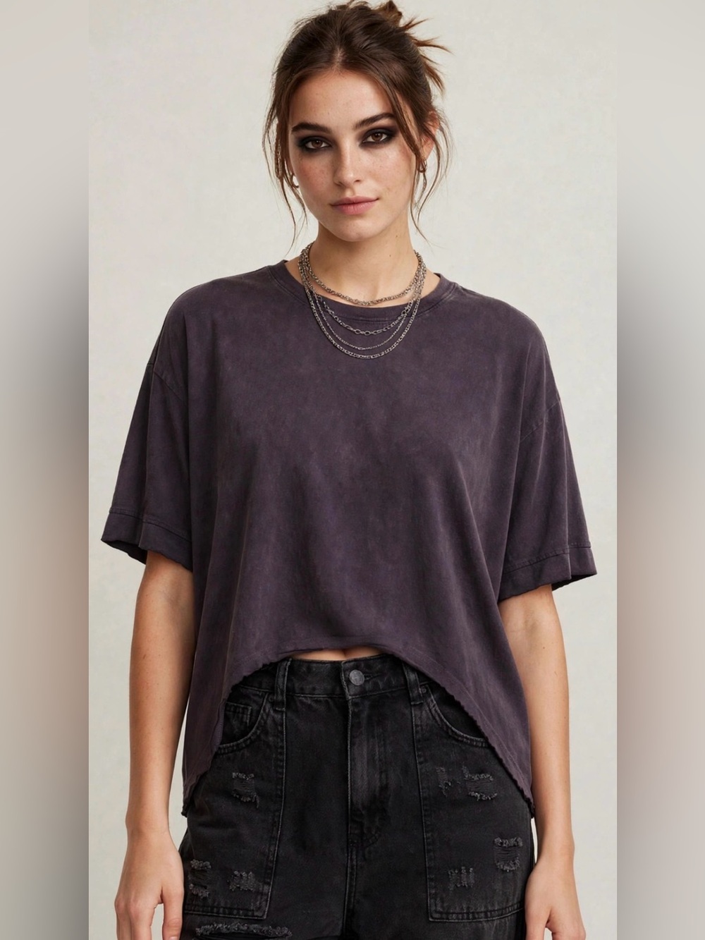 Women's Washed Cropped Boxy Tee - Purple